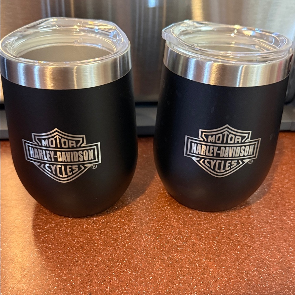 Harley-Davidson Matte Black Stainless Steel Wine Tumbler Set with Clear Lids